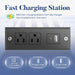Queen Bed Frame with Charging Station, LED Lights, 2 Drawers, Rustic Grey