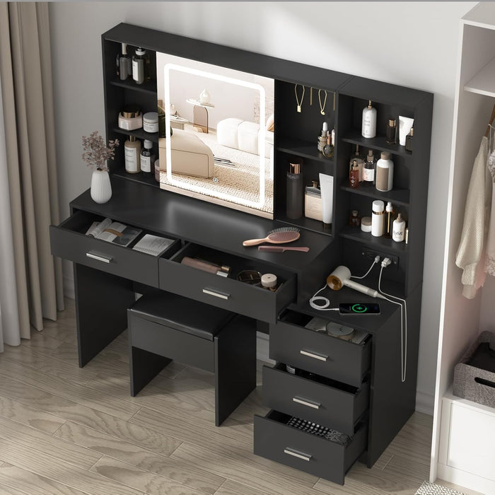 Black Makeup Vanity Desk With IlluminatedMirrorLED