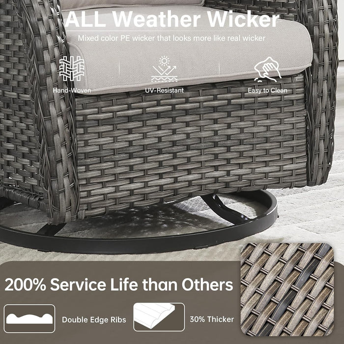 Outdoor Swivel Rocker Patio Chairs Set of 4 with Coffee Table - 5" Thick Cushion 7 Piece Furniture Set All Weather Comfortable Wicker Conversation Set for Porch Deck - Gray/Beige