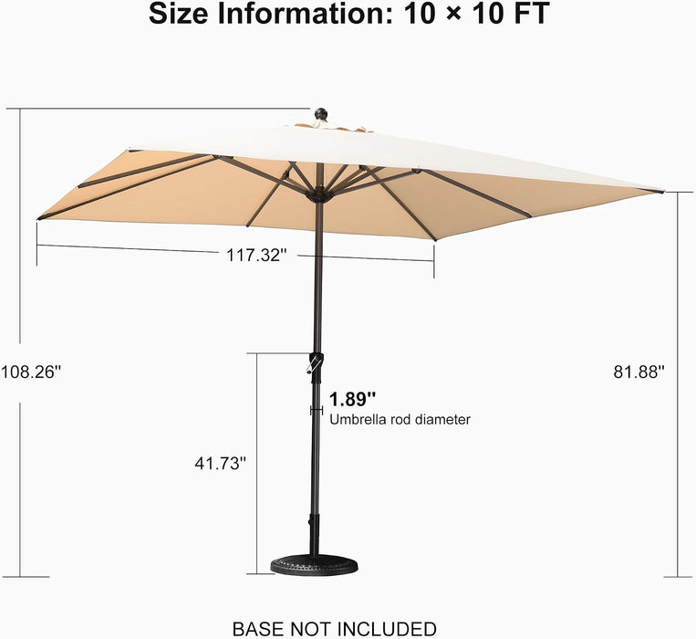Outdoor Market Umbrella 10' X 10' Square Beige 8 Metal Ribs