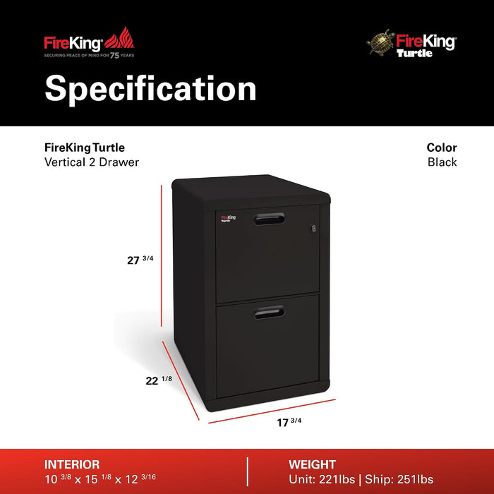 Turtle Contour 2 Drawer Fire Rated File Cabinet, Black