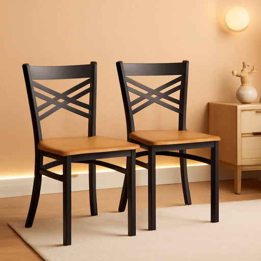 2 Pack HERCULES Series Black ''X'' Back Metal Restaurant Chair - Natural Wood Seat
