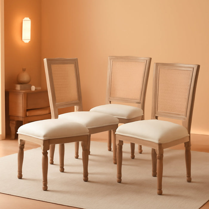 French Dining Chairs Set of 4, Louis Dining Chairs with Square Backrest and Exquisitely Carved Solid Wood Frame for Living Room, Kitchen, Restaurant