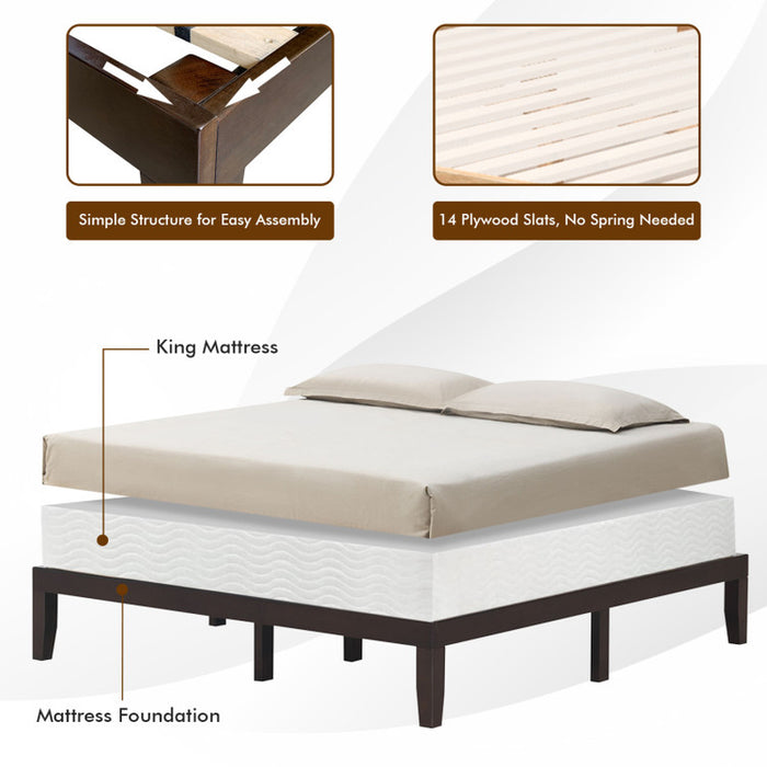 14 Inch King Size Rubber Wood Platform Bed Frame with Wood Slat Support