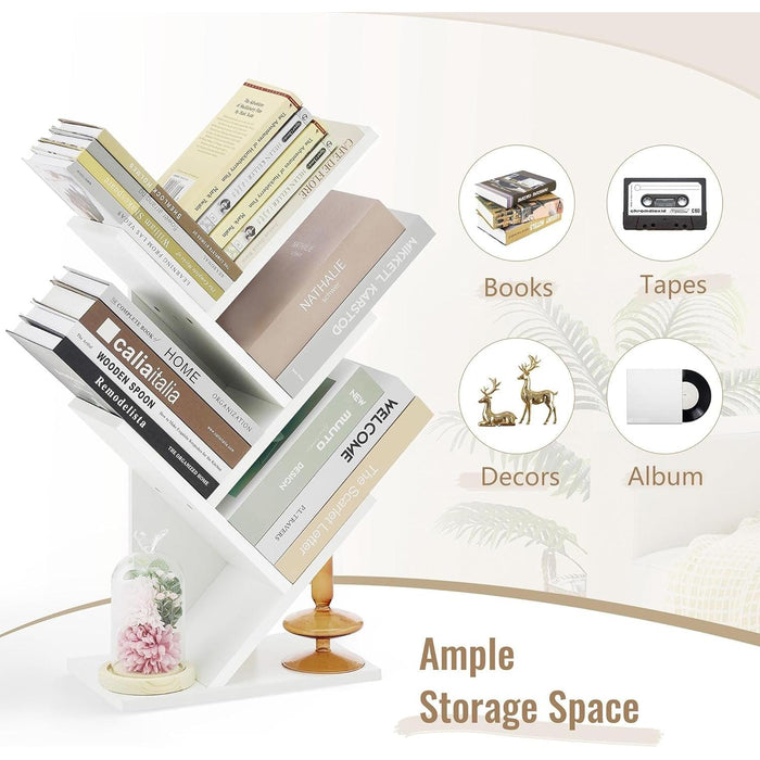 4 Tier Tree Bookshelf, Small Bookcase, Free Standing Tree Bookcase, Bookshelf for Bedroom, Book Shelf Organizer, Small Bookshelf, White