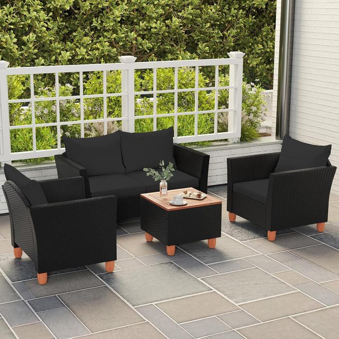 8 Piece Outdoor Conversation Set, Patio Cushioned Chairs (2, Black)