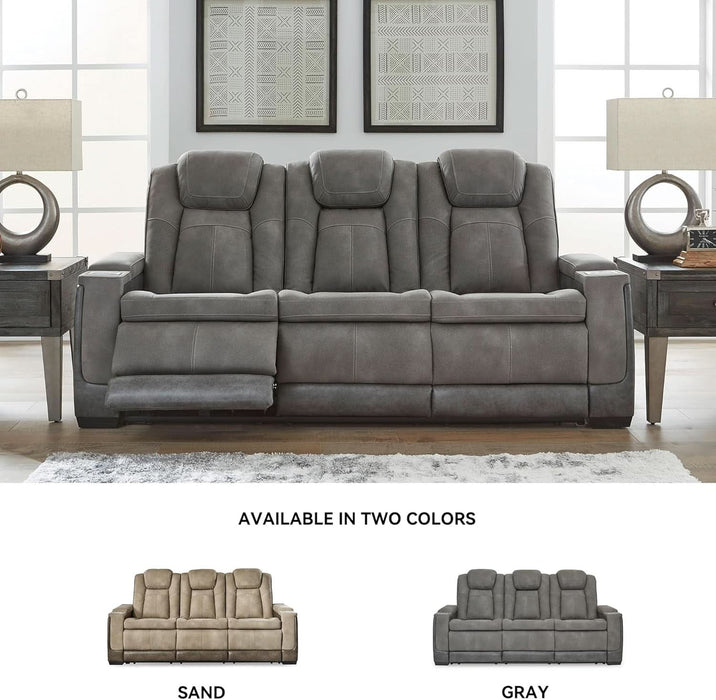 Next-Gen Durapella Modern Faux Leather Power Reclining Sofa with Adjustable Headrest, Gray