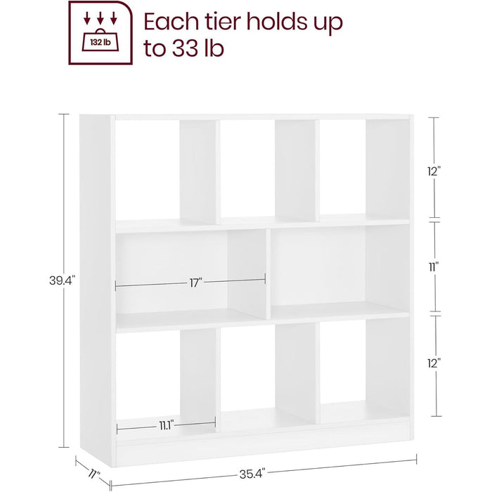 Bookcase, Bookshelf, Freestanding Storage Unit, 8 Open Compartments, Used Horizontally, Vertically, Upside Down, 11 X 35.4 X 39.4 Inches, for Living Room, Study, Office, White ULBC55WT