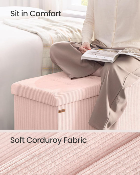 MAZIE Collection - Storage Ottoman Bench, Foldable Foot Rest, 15 X 43 X 15 Inches, End of Bed Bench, Storage Chest, Load 660 Lb, Living Room, Bedroom, Entryway, Jelly Pink ULSF604R01
