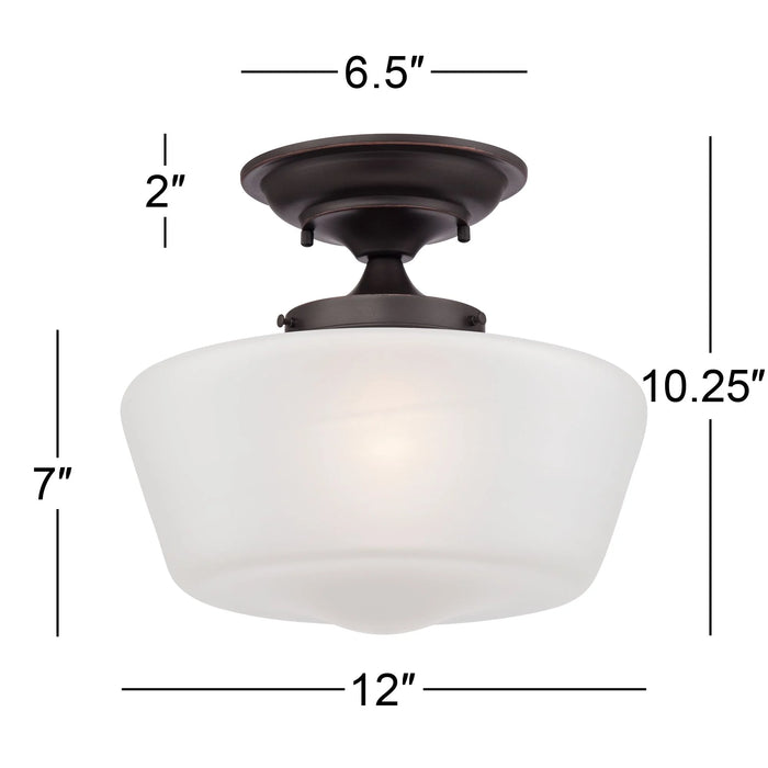 Schoolhouse Floating Modern Farmhouse Ceiling Light Semi Flush Mount Fixture 12" Wide Bronze White Glass Shade for Bedroom Living Room