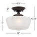 Schoolhouse Floating Modern Farmhouse Ceiling Light Semi Flush Mount Fixture 12" Wide Bronze White Glass Shade for Bedroom Living Room