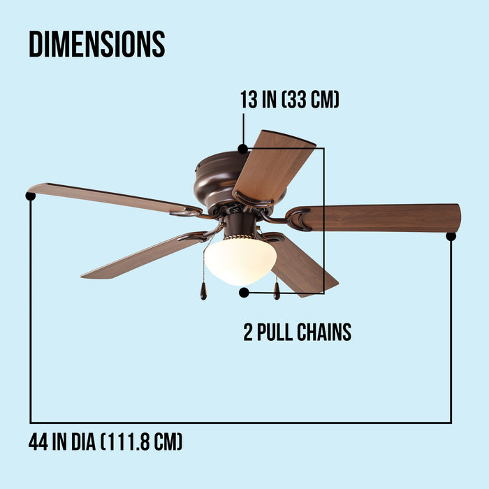 44 Inch Hugger Indoor Ceiling Fan with Light Kit, Bronze, 5 Blades, Reverse Airflow