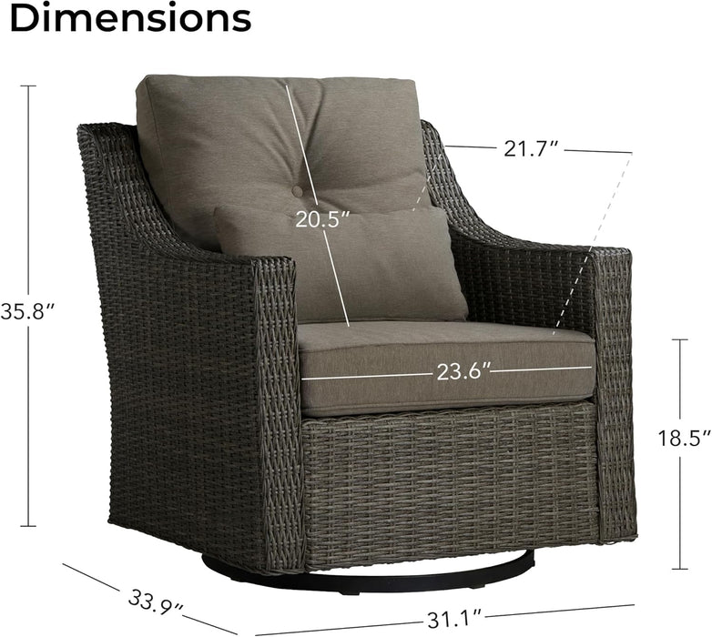 2 Pieces Patio Wicker Chairs, 360° Rocking Swivels Outdoor Rattan Chair with Thickened Cushions for Backyard, Poolside, Garden or Porch