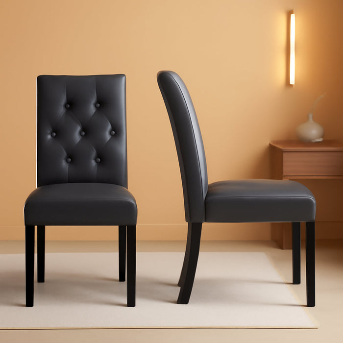 Button Tufted Dining Chairs Parsons Chair Set of 2, Faux Leather Dining Room Chairs Side Chairs High Back for Home Kitchen Living Room, Gray