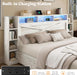 45'' Farmhouse Queen Bed Frame with Bookcase Headboard, LED Bed Frame with Side Shelves & Underbed Drawers, Wood Platform Bed with Charging Station, White