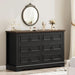 Farmhouse 6 Drawers Dresser for Bedroom, 47.2" W Modern Dresser with round Metal Handle, Thickened Desktop, Wood Rustic Chest of Drawers for Bedroom, Hallway, Entryway, Black