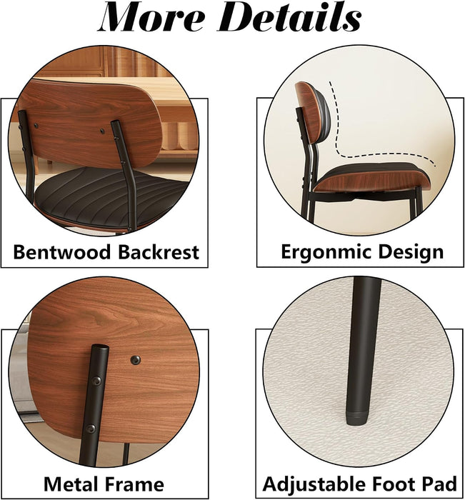 PU Leather Dining Chairs Set of 4 with Walnut Bentwood, Black