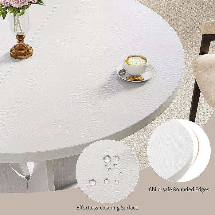 43-59" Expandable round Dining Table, Kitchen Table with Hidden Storage | Space Saving White Modern Design, Solid Pedestal Base for Dining Room & Small Apartments, Wood Table, Easy Assembly