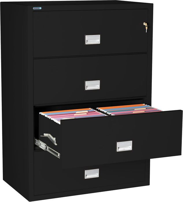 Lateral 38 Inch 4-Drawer Fireproof File Cabinet with Key Lock, Water Seal, Black,