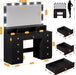 Vanity Desk with Large Mirror and Lights, Makeup Vanity with Power Outlet, 9 Drawers & Shelf Storage, Black Vanity with 3 Lighting Modes, Dressing Vanity Table for Women, Girls, Bedroom