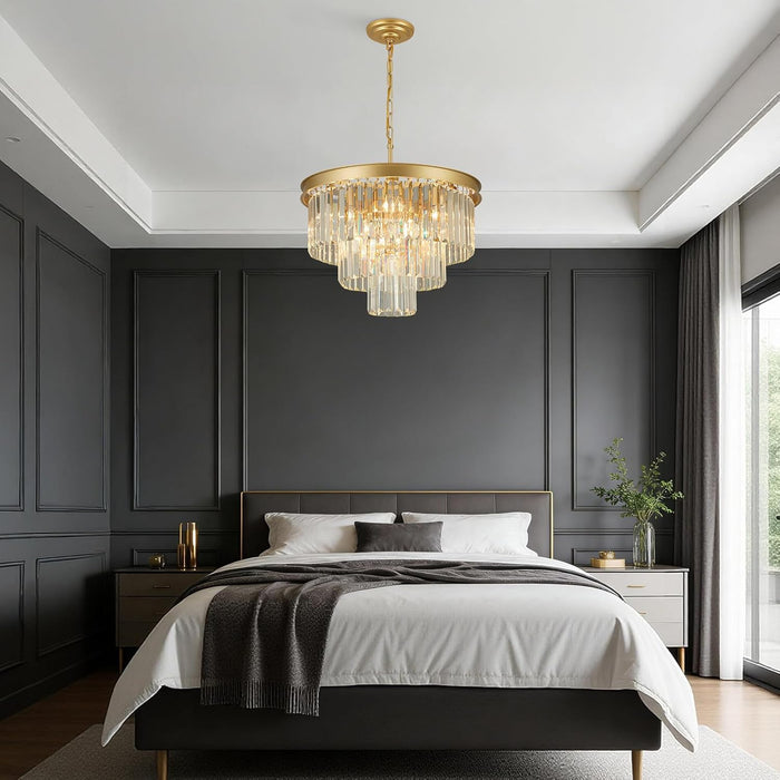 Luxurious Gold Crystal Chandelier Dining Room Tiered