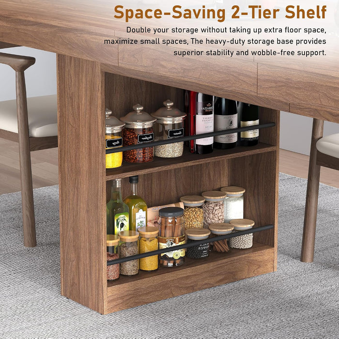 72-110 in Rectangular Extra Large Extendable Dining Table W/Storage for 6 10 12 People,Modern Farmhouse Long Wooden Kitchen Tables,Mid-Century,Double Pedestal Base for Kitchen, Dinner, Meeting,Walnut