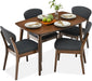 5-Piece Dining Set, Compact Mid-Century Modern Table & Chair Set for Home, Apartment W/ 4 Chairs, Padded Seats & Backrests, Wooden Frame - Walnut/Charcoal