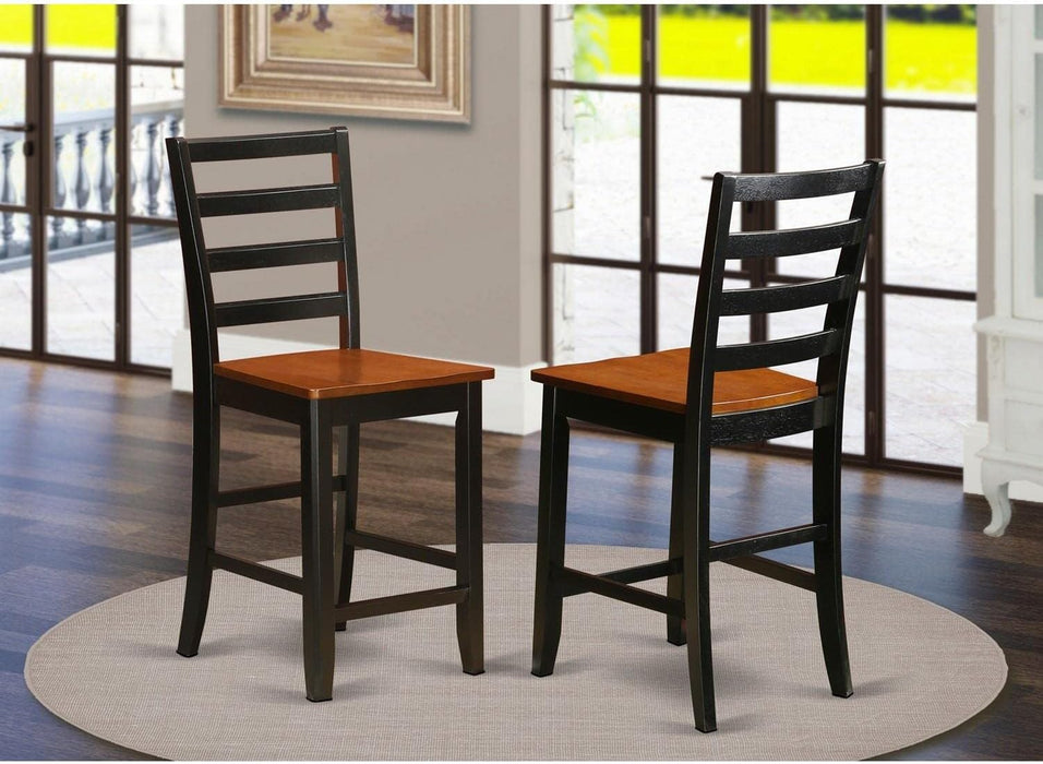FAS-BLK-W Fairwind Counter Height Barstools - Ladder Back Wood Seat Chairs, Set of 2, Black & Cherry