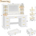 Vanity Desk with Mirror and Lights, White Makeup Vanity Table with 360° Roating Shelves, Large Vanity Desk with 7 Drawers, Power Outlet, Dressing Table Set with Lighted Mirror Adjustable, for Bedroom