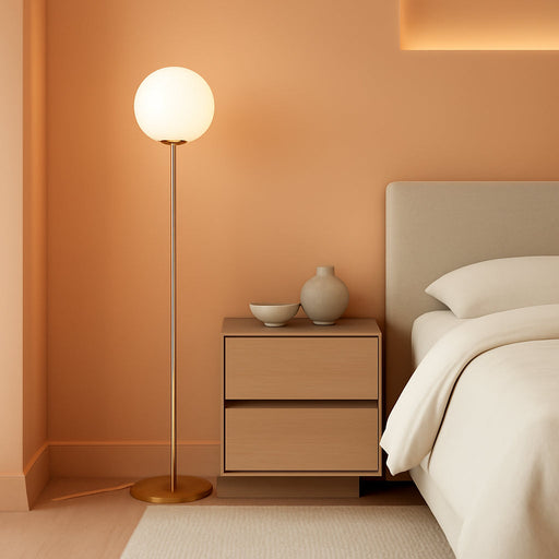 Brass Gold LED Floorstanding Luminaire Frosted Globe