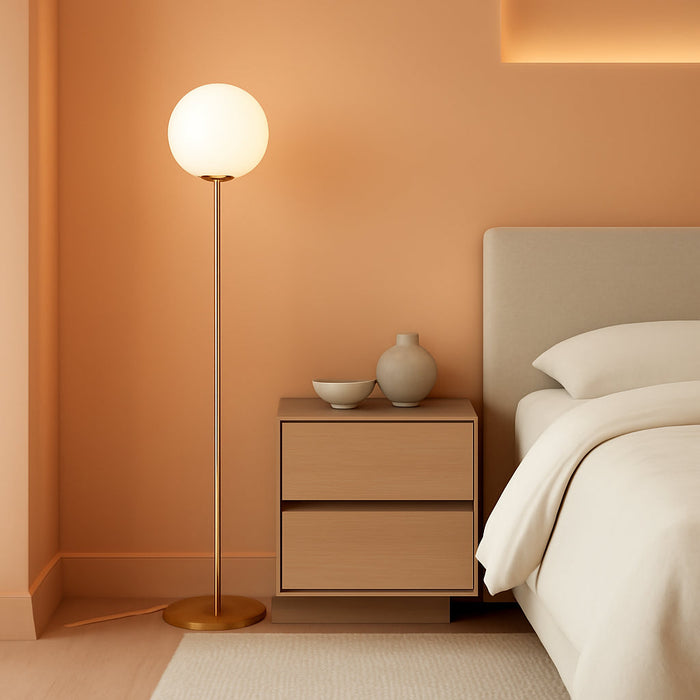 Brass Gold LED Floorstanding Luminaire Frosted Globe