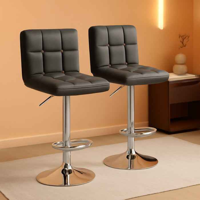 Bar Stools Modern Pu Leather Swivel Adjustable Hydraulic Bar Stool Square Counter Height Stool Set of 2 (Gray)