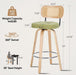 Rattan Bar Stools Set of 2,Upholstered PU Leather, 30''Counter Height Barstools with Back and Wood Legs,360°Swivel,Mid-Century Modern Bar Stool for Kitchen Island Dining Room and Bar(Grass Green)