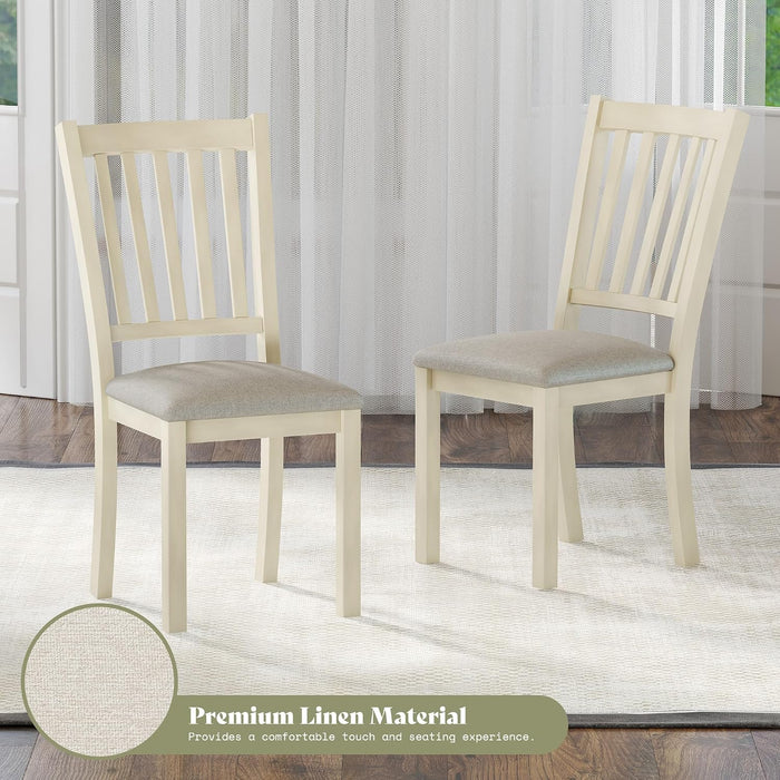 Set of 8 Farmhouse Dining Chairs with Upholstered Seats, Cream