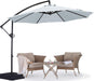 10FT Cantilever Patio Umbrella with Base Included, 360° Rotation Outdoor Offset Umbrella Bonus Fix Frame & Weights Bag for Backyard, Deck, Poolside (Gray)