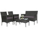 4 Pieces Patio Rattan Cushioned Sofa Set with Tempered Glass Coffee Table