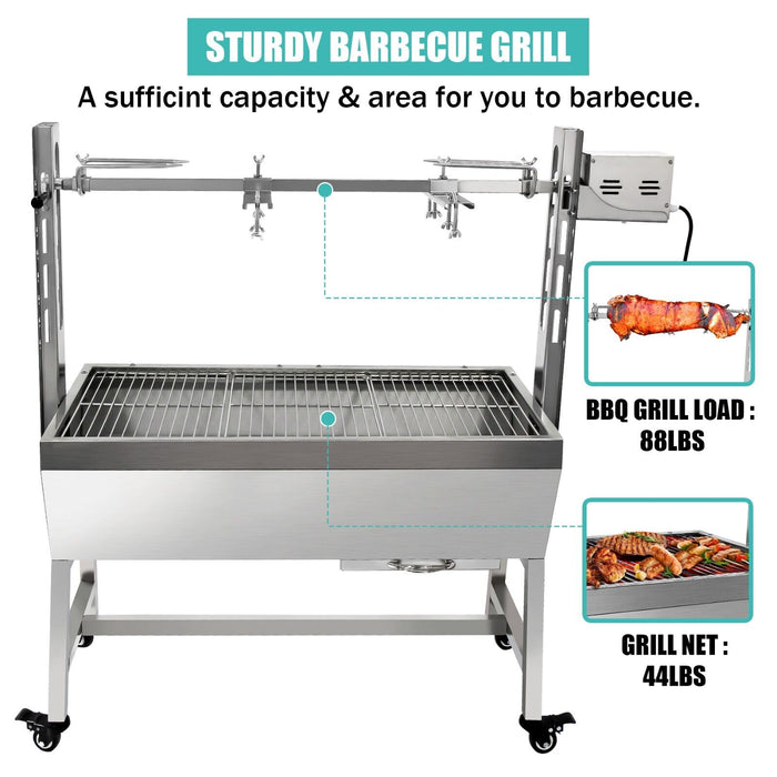 BBQ Rotisserie Grill Pig Lamb Chicken Roaster Spit Outdoor 25W Stainless Steel