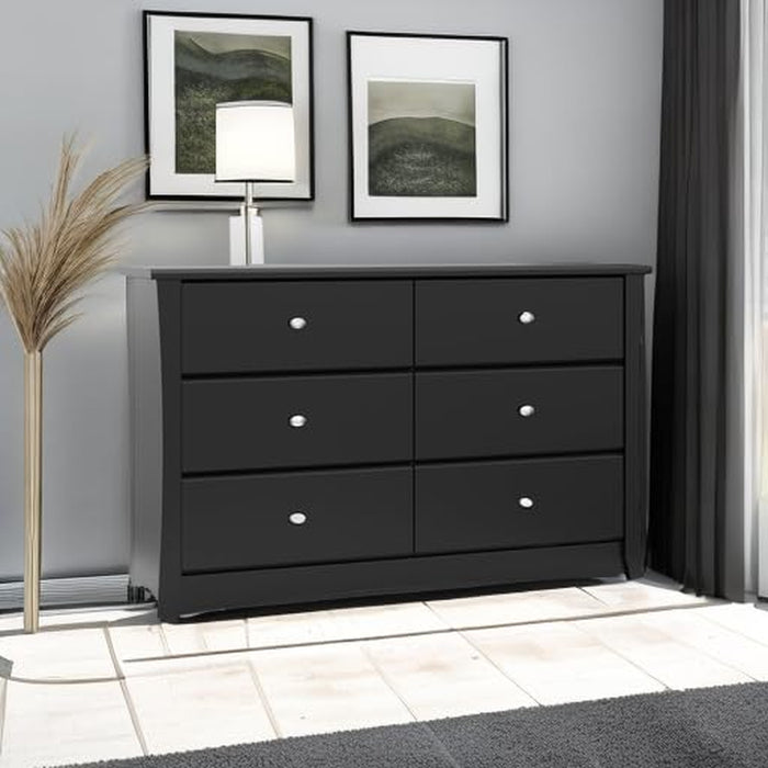 Crescent 6 Drawer Double Dresser (Black) – GREENGUARD Gold Certified, Dresser for Nursery, 6 Drawer Dresser, Kids Dresser, Nursery Dresser Drawer Organizer, Chest of Drawers
