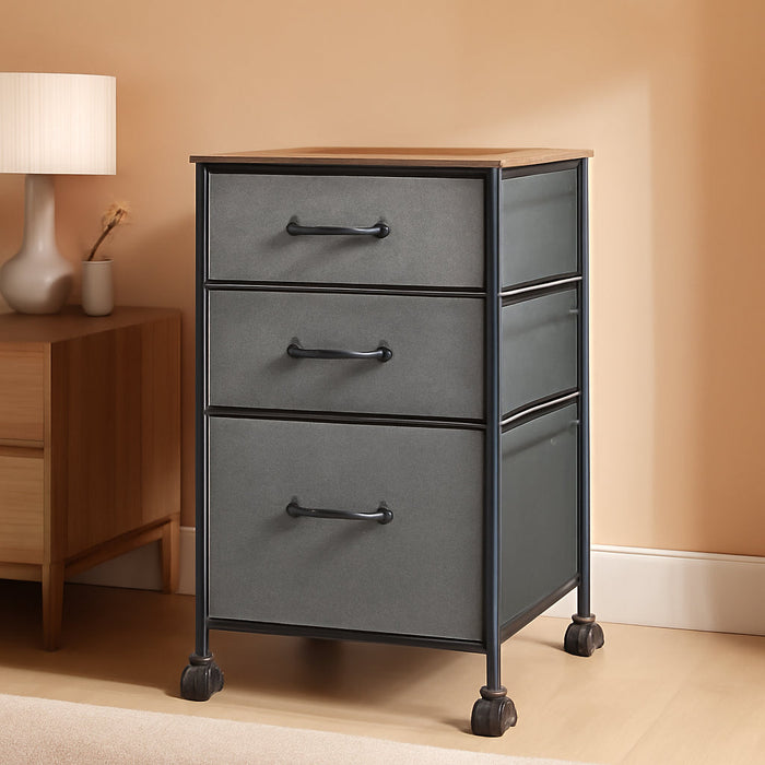 Mobile File Cabinet, Rolling Printer Stand with 3 Drawers, Fabric Vertical Filing Cabinet Fits A4 or Letter Size for Home Office, Rustic Brown