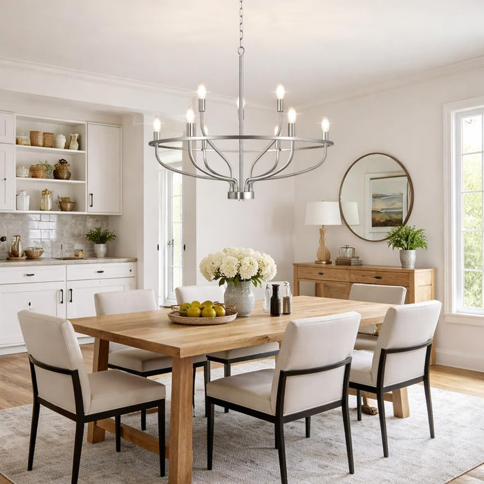 30" Brushed Nickel Chandelier, 9-Light Modern Chandelier for Dining Room Lighting Fixtures Hanging, Pendant Lights for Kitchen Island, Living Room, Bedroom Height Adjustable (Bulbs Not Included)