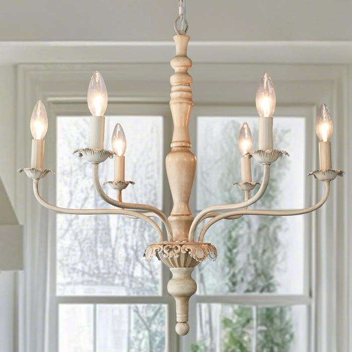 6 Light Farmhouse French White Distressed Chandelier