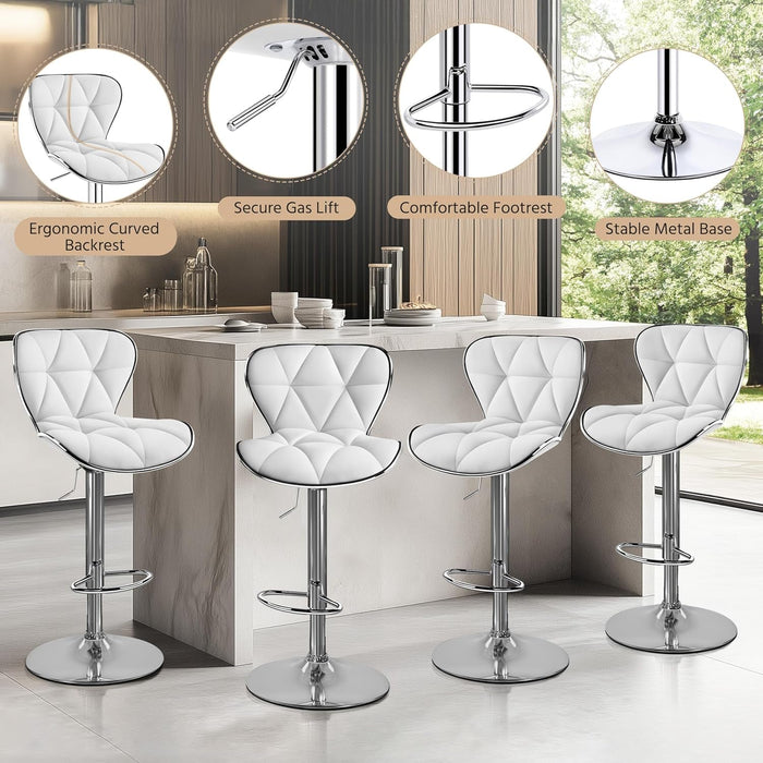 Bar Stools Set of 2, Island Chairs Shell Back, PU Leather Adjustable Barstools, Swivel Bar Chairs with Footrest for Home Kitchen, White