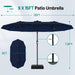 15FT Patio Umbrella with Solar Lights, Double Sided Outdoor Table Umbrellas with Crank, Large Rectangular Market Umbrella for Porch, Lawn, Pool, Backyard, Navy