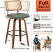 Swivel Bar Height Stools, Mid Century Modern Bar Stools with Curved Back | Solid Bentwood Frame, Walnut Finish, Cane Back, PU Leather Upholstered Seat, Kitchen Barstools for Bar, Cafe, Pub, Restaurant