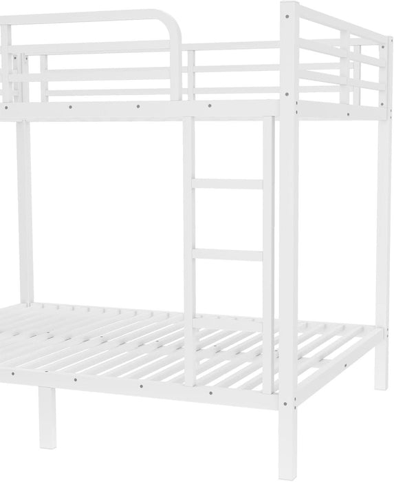 Full over Full Bunk Bed for Adults, Full Size Bunk Beds Frame with Build in Ladder and Full Length Guardrail, Easy Assemble Bunkbeds, Noise Reduced, Mattress Not Included, White