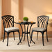 Bistro Set 3 Piece Outdoor Cast Aluminum Patio Bistro Set Patio Table and Chairs Set of 2 with Umbrella Hole and Gray Cushions, Black