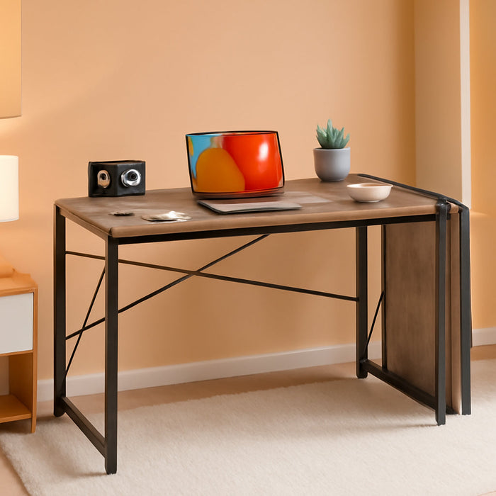 Small Folding Desk 31.5 Inch No Assembly Required Computer Desks, Spaces Saving Foldable Table for Bedroom, Home Office, Dorm, Apartment, Kids, Adults, Brown