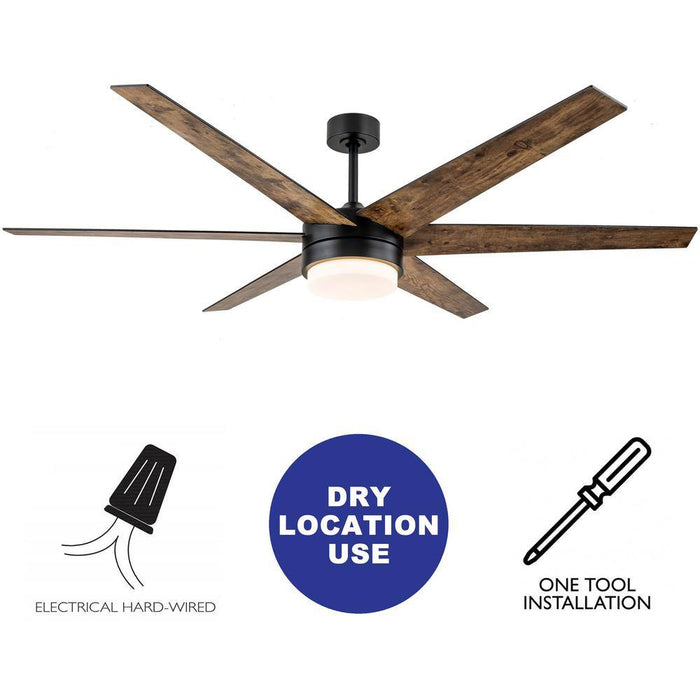 70 In. Indoor Antique Woodgrain/Black Ceiling Fan Integrated LED Light Kit with Remote Control