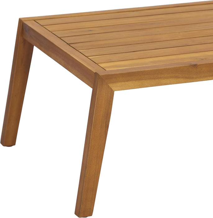 Kai 4 Piece Patio Furniture Set with Slatted Coffee Table, Outdoor Sofa Set with PE Wicker Backrest & Cushions, Acacia Wood Conversation Set for Backyard,Cream+Light Brown+Teak