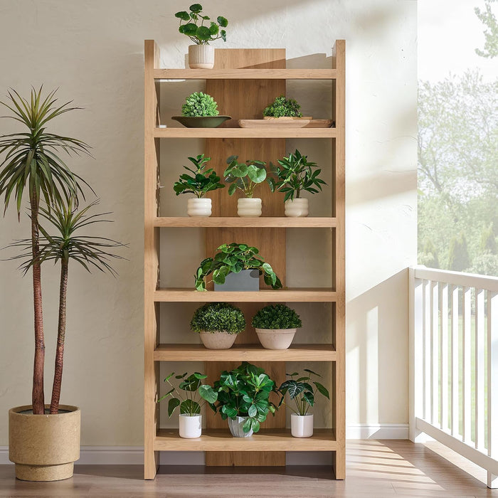 72" Bookcase Open Display Storage Organizer, Modern Bookshelf，Natural